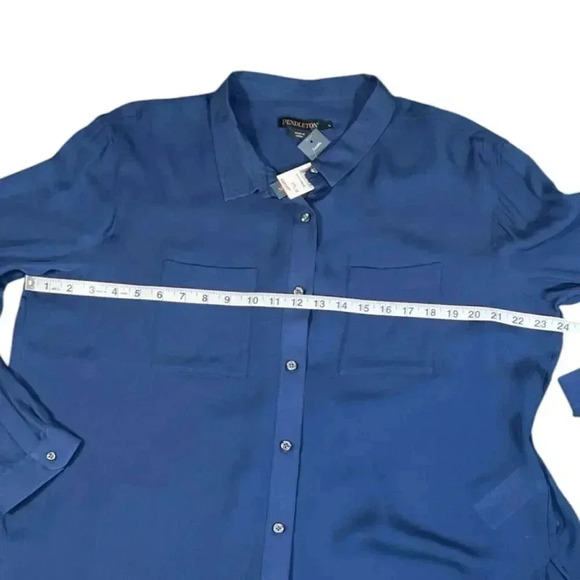 PENDLETON WOMEN'S LONG-SLEEVE SILK BUTTON-UP SHIRT NWT SIZE LARGE BLUE - Picture 13 of 15